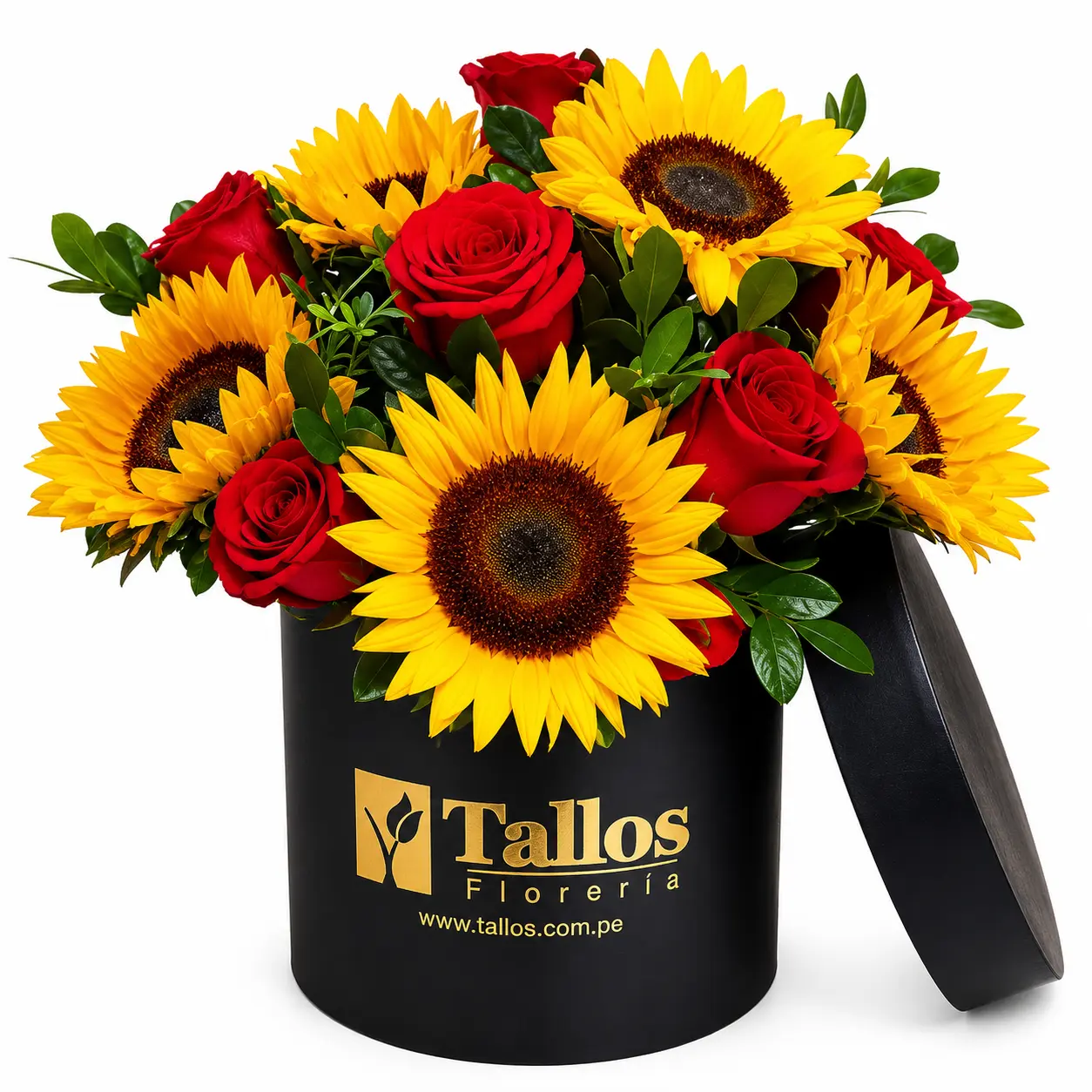 girasoles y rosas en box para regalo especial delivery de flores hoy en Lima